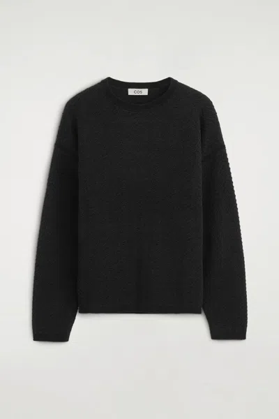 Cos Merino Wool Chenille Crew-neck Sweater In Black