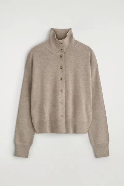 Cos Cardigan In Lana Merino Con Collo A Imbuto In Sand