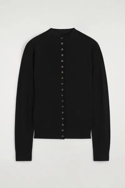 Cos Merino Wool Funnel-neck Cardigan In Black