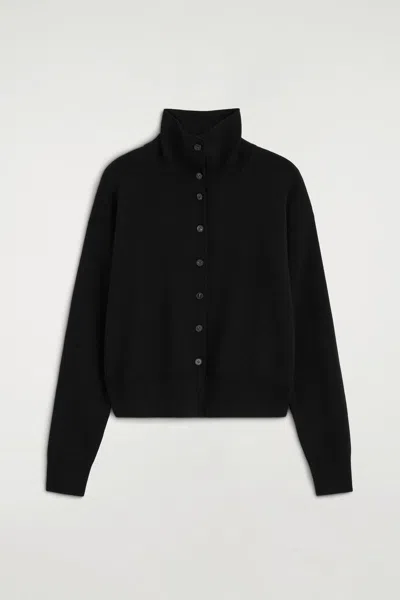 Cos Merino Wool Funnel-neck Cardigan In Black