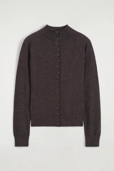 Cos Merino Wool Funnel-neck Cardigan In Brown