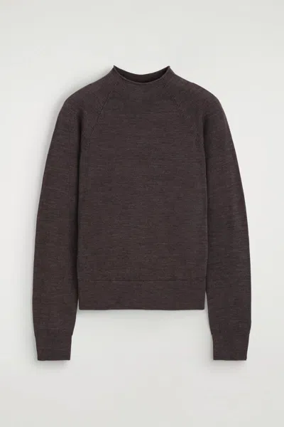 Cos Merino Wool Funnel-neck Sweater In Brown
