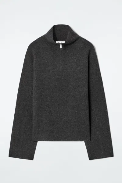 Cos Merino Wool Half-zip Jumper In Grey