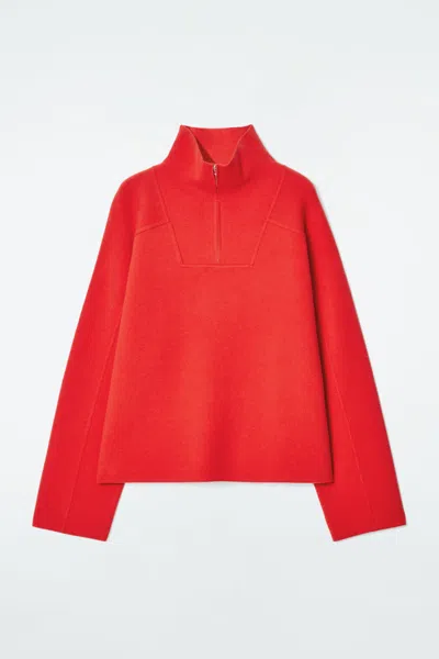 Cos Merino Wool Half-zip Jumper In Red