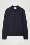 Cos Merino Wool Half-zip Polo Shirt In Blue In Blue