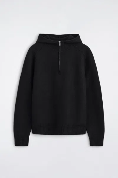 Cos Merino Wool Half-zip Hoodie In Black