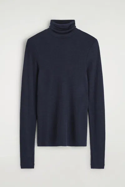 Cos Merino Wool High-neck Top In Blue