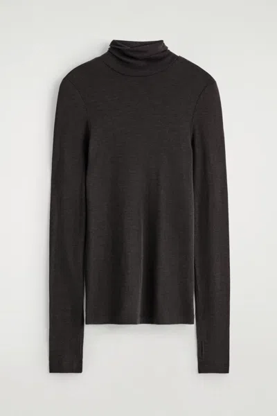 Cos Merino Wool High-neck Top In Brown