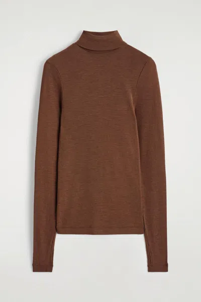 Cos Merino Wool High-neck Top In Brown