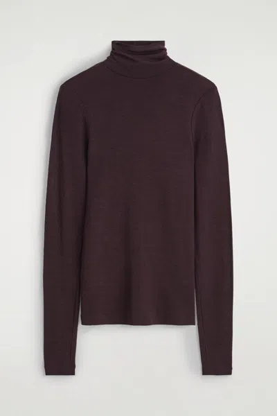 Cos Merino Wool High-neck Top In Burgundy