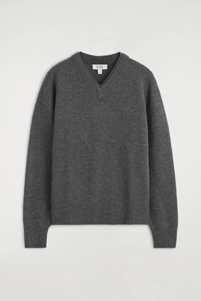 Cos Merino Wool Layered V-neck Sweater In Gray