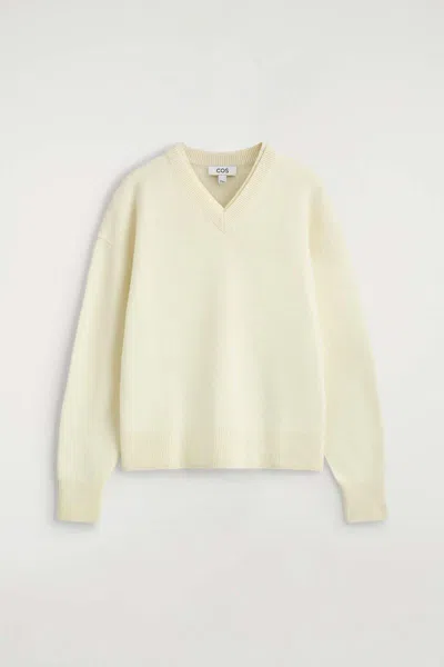 Cos Merino Wool Layered V-neck Sweater In White