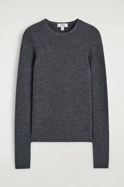 Cos Merino Wool Long-sleeved Top In Gray