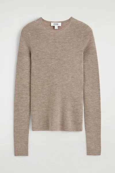 Cos Merino Wool Long-sleeved Top In Gray