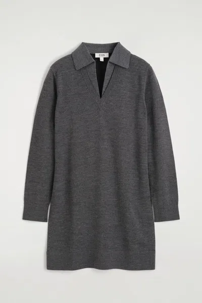 Cos Merino Wool Mini Polo Dress In Gris