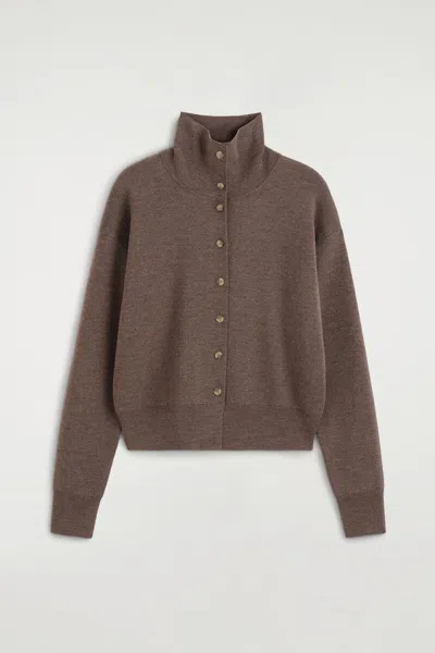 Cos Merino Wool Mock-neck Cardigan In Brown