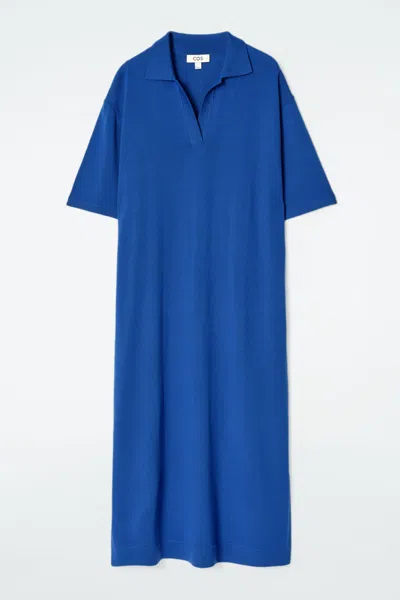 Cos Merino Wool Polo Dress In Blue