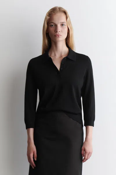 Cos Merino Wool Polo Jumper In Black