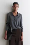 Cos Merino Wool Polo Jumper In Gray