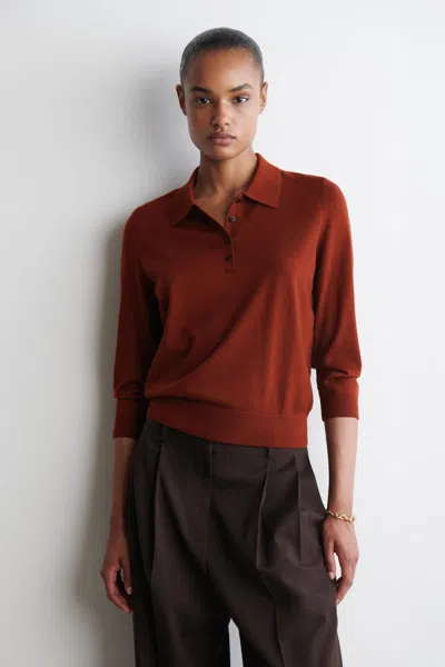 Cos Merino Wool Polo Jumper In Red
