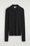 Cos Merino Wool Polo Shirt In Black