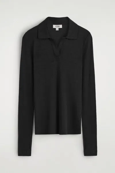 Cos Merino Wool Polo Shirt In Black