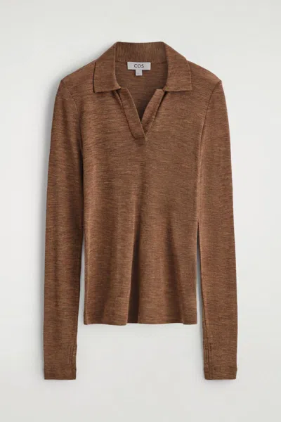 Cos Merino Wool Polo Shirt In Brown