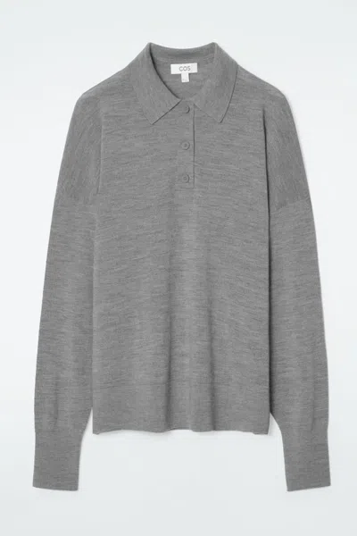 Cos Merino Wool Polo Shirt In Grey