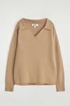 Cos Merino Wool Polo Sweater In Sand
