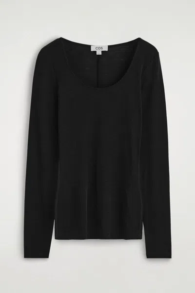 Cos Merino Wool Scoop-neck Top In Black