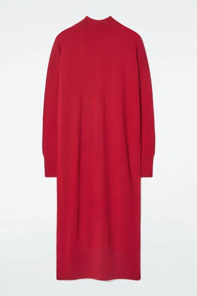 Cos Merino Wool Turtleneck Dress In Red