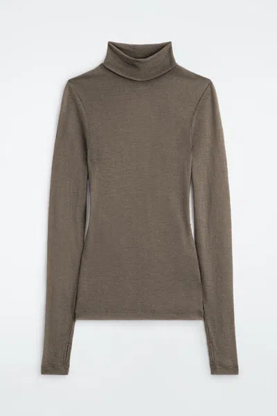 Cos Merino Wool Turtleneck Top In Beige