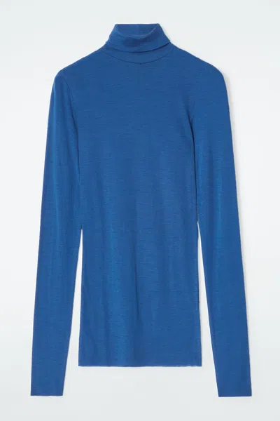Cos Merino Wool Turtleneck Top In Blue