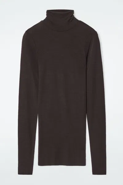 Cos Merino Wool Turtleneck Top In Brown