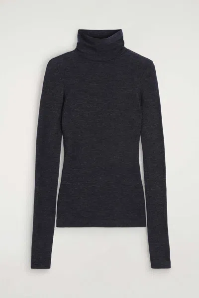 Cos Merino Wool Turtleneck Top In Gray