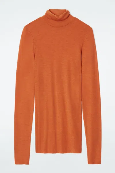 Cos Merino Wool Turtleneck Top In Orange