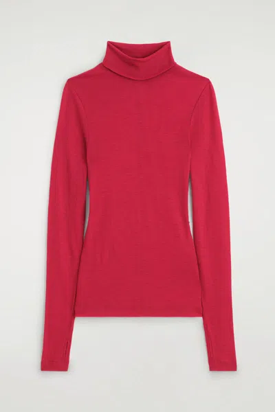 Cos Merino Wool Turtleneck Top In Red