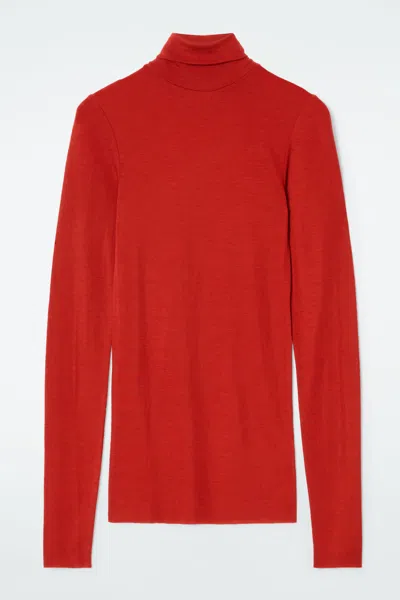 Cos Merino Wool Turtleneck Top In Red
