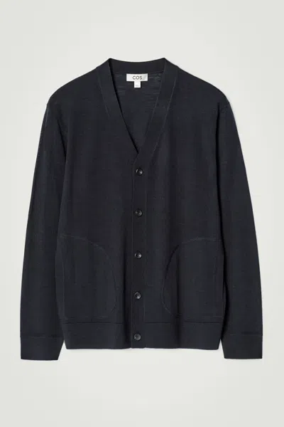Cos Merino Wool V-neck Cardigan In Blue