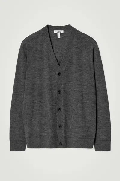Cos Merino Wool V-neck Cardigan In Grey