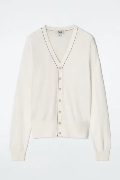 Cos Merino Wool V-neck Cardigan In White