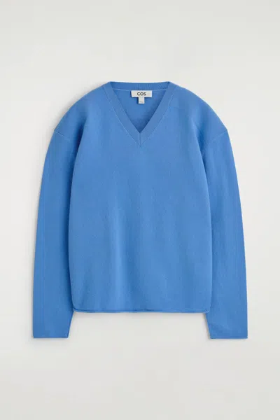 Cos Merino Wool V-neck Sweater In Blue