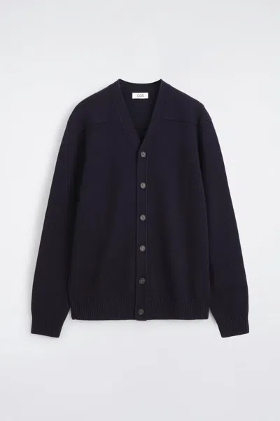 Cos Merino Wool V-neck Cardigan In Blue