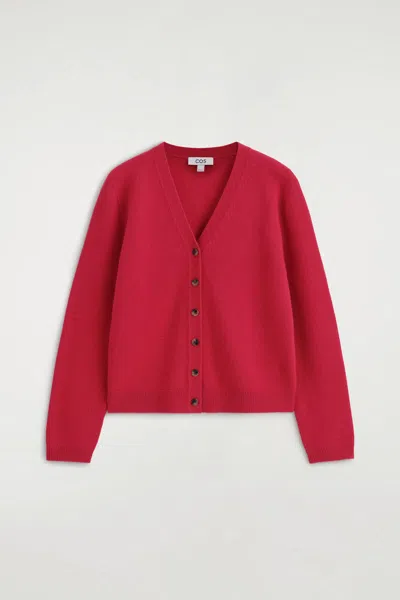 Cos Merino Wool V-neck Cardigan In Rouge