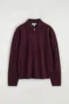Cos Merino Wool-yak Zip-up Polo Shirt In Burgundy