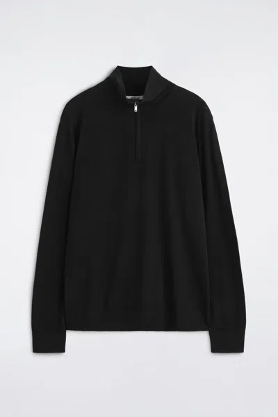Cos Merino Wool Zip-up Funnel-neck Jumper In Blue