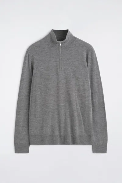 Cos Merino Wool Zip-up Funnel-neck Jumper In Gray