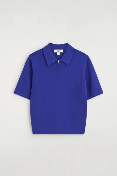 Cos Merino Wool Zip-up Polo Shirt In Blue