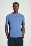 Cos Mesh-panel Zip-up Polo Shirt In Blue