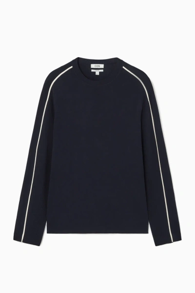 Cos Mesh-panelled Crew-neck Jumper In Blue